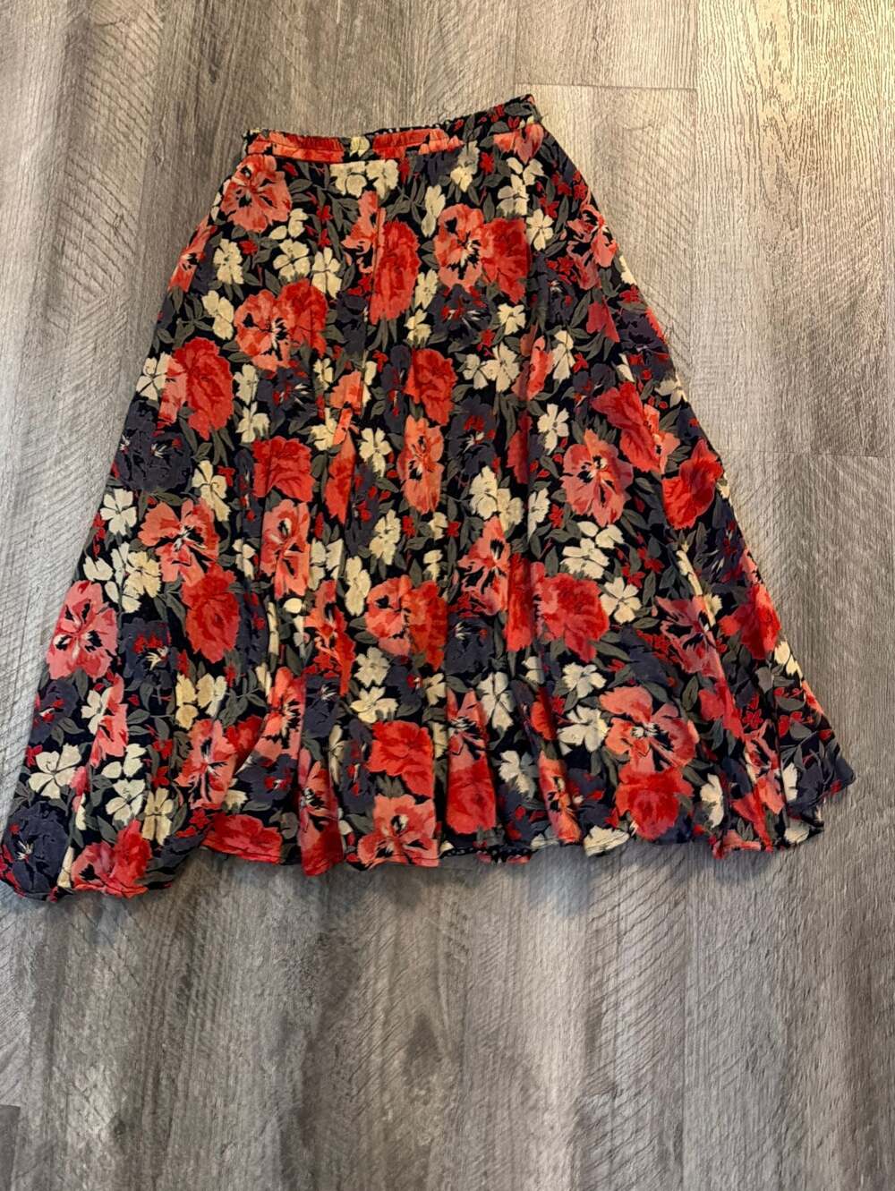 Coldwater Creek Vintage Reversible Floral and Polka Dot Rayon Midi Skirt Size PX